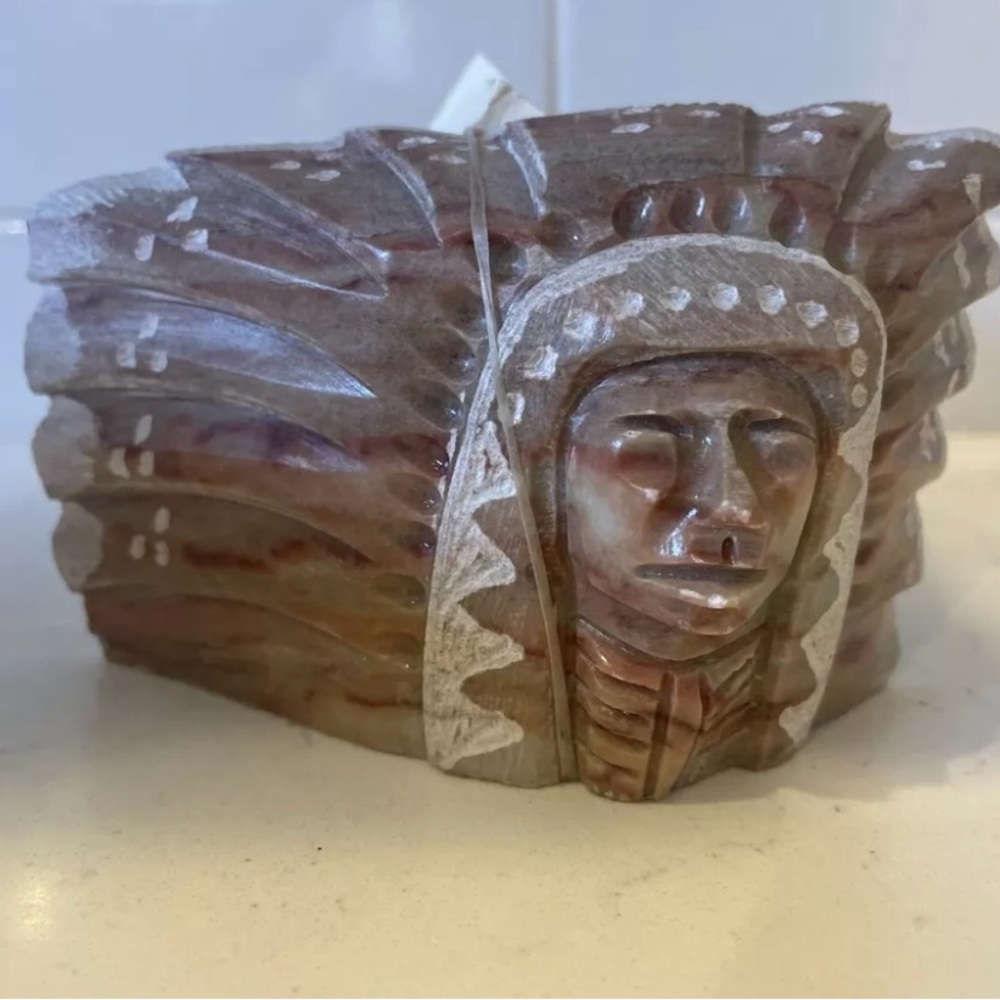 Carved Alabaster Native American Navajo Indian Sculpture Signed DBE